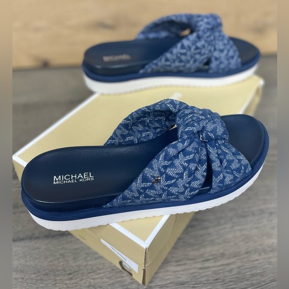 Michael Kors Womens Josie Knit Slip on Slide Sandals Blue 6 Medium (B M) - Picture 5 of 12